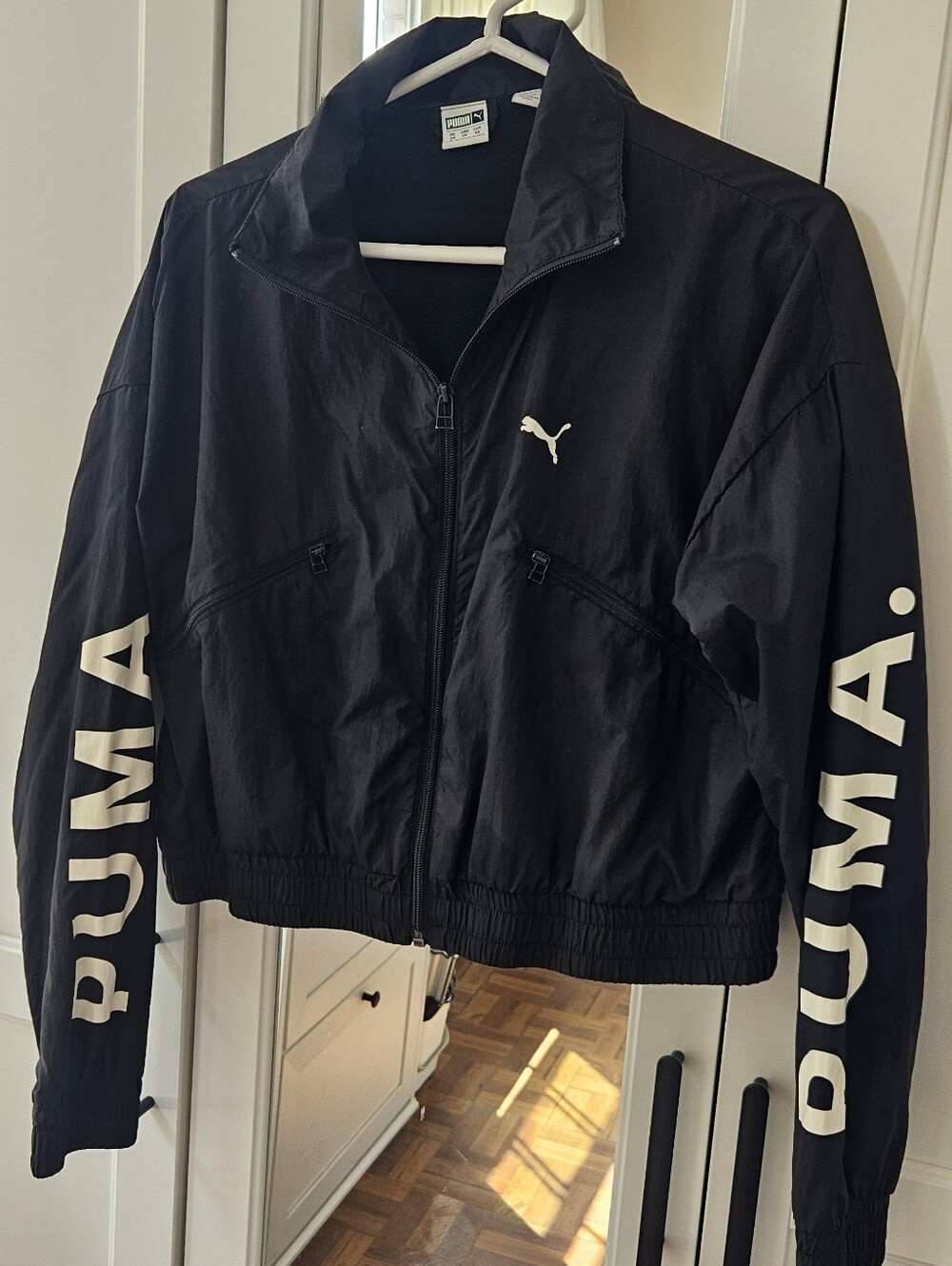 PUMA Black Bomber Jacket with White Logo Sleeve Graphics